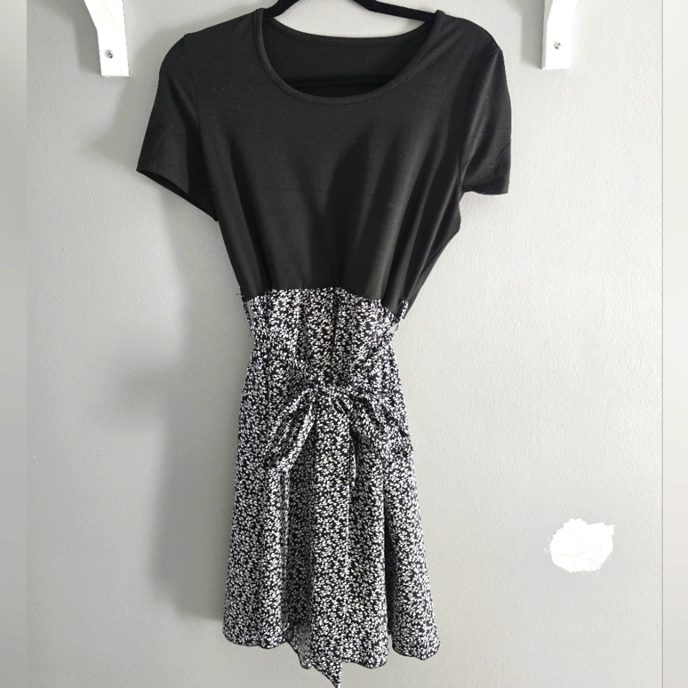 Elegant Black and White Floral Dress
